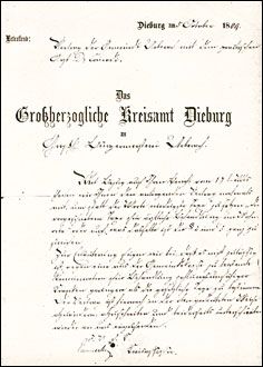 Fotografie einer Urkunde aus dem 19. Jahrhundert